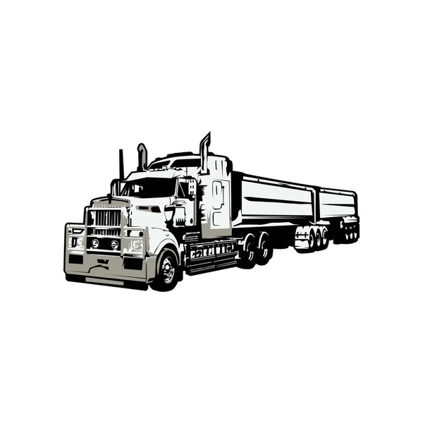 トラックトレーラーのロゴは通常交通産業および会社によって提供されるサービスを表す記号か設計が含まれています ロゴにはグラフィック要素 タイポグラフィ または両方の組み合わせが含まれる場合があります — ストックベクタ