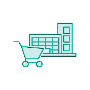 Alışveriş merkezinin görsel vektör grafiği. Süpermarket, perakende, inşaat, iş, alım, mimari vs. için uygun.
