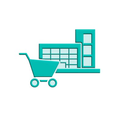 Alışveriş merkezinin görsel vektör grafiği. Süpermarket, perakende, inşaat, iş, alım, mimari vs. için uygun.
