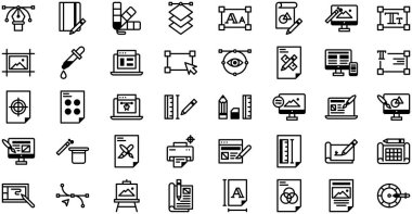 Grafik Tasarım Simgeleri koleksiyonu, düzenlenebilir felçli bir vektör illüstrasyonudur.