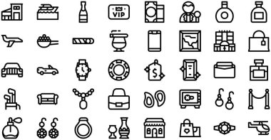 Lüks Yaşam Tarzı Simgeleri koleksiyonu, düzenlenebilir felçli bir vektör illüstrasyonudur.