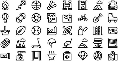 Açık Hava Eylemleri Simgeleri koleksiyonu düzenlenebilir felçli bir vektör illüstrasyonudur.