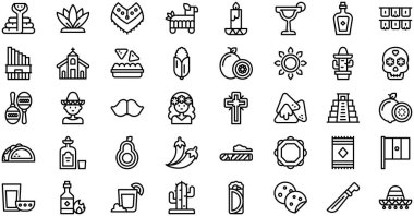 Meksika Simgeleri koleksiyonu düzenlenebilir felçli bir vektör illüstrasyonudur.