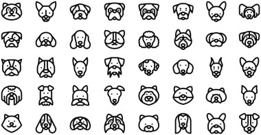 Köpek Simgeleri koleksiyonu düzenlenebilir felçli bir vektör illüstrasyonudur.