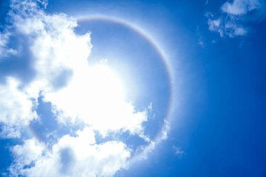 Güneş 'in etrafında, buz kristallerinden oluşan Cirrostratus bulutlarından oluşan bir halo oluştu.