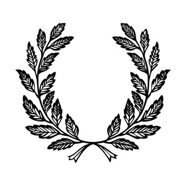 Zaferi, onuru ya da başarıyı simgeleyen defne çelenginin zarif vektör çizimi, ödüller, logolar veya dekoratif unsurlar için idealdir..