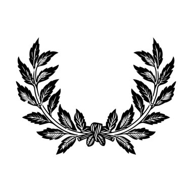 Zaferi, onuru ya da başarıyı simgeleyen defne çelenginin zarif vektör çizimi, ödüller, logolar veya dekoratif unsurlar için idealdir..
