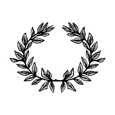 Zaferi, onuru ya da başarıyı simgeleyen defne çelenginin zarif vektör çizimi, ödüller, logolar veya dekoratif unsurlar için idealdir..