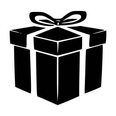 Kurdeleli bir hediye kutusunun siyah-beyaz çizimi. Tatil, kutlama ya da olay temalı tasarımlar için mükemmel..