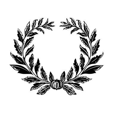 Zaferi, onuru ya da başarıyı simgeleyen defne çelenginin zarif vektör çizimi, ödüller, logolar veya dekoratif unsurlar için idealdir..