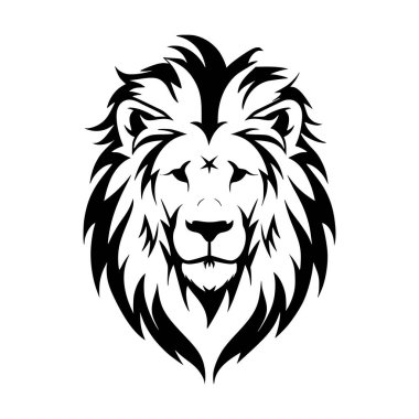 Akan yeleli bir aslanın, logo ve tasarımlar için ideal güç, güç ve liderliği sembolize eden cesur bir siyah vektör çizimi..