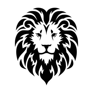 Akan yeleli bir aslanın, logo ve tasarımlar için ideal güç, güç ve liderliği sembolize eden cesur bir siyah vektör çizimi..