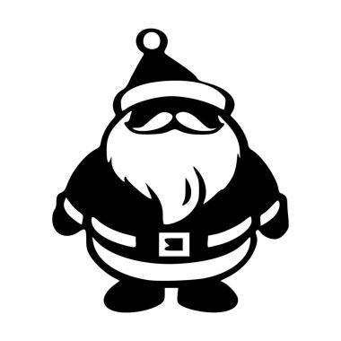 Siyah-beyaz Noel Baba 'nın tam sakallı ve şapkalı, Noel temalı tasarımlar, kartlar ve tatil süslemeleri için mükemmel bir resmi..