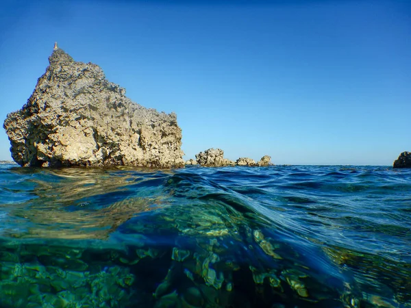 Pohled Moře Hromady Capo Passero Sicílii — Stock fotografie