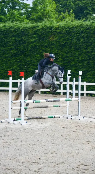 Sürücü, atlama aşamasında atı takip eder. Koleksiyon ve sıçrama hareketini kolaylaştırmak için.