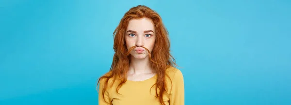 Headshot Portrait Happy Ginger Red Hair Girl Imitating Man Hair — Stock Photo, Image