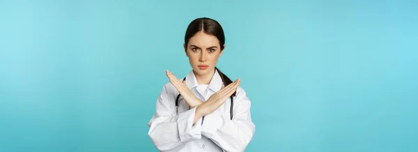 Portrait Doctor Woman Physician Showing Cross Stop Prohibit Gesture Forbid — Foto de Stock