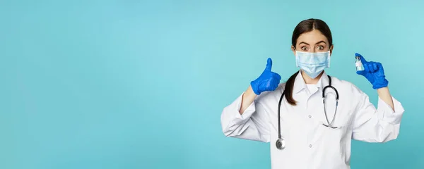 Portrait Smiling Doctor Medical Personel Face Medical Mask Rubber Gloves — Stock fotografie