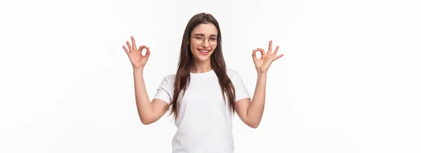 Waist Portrait Confident Sassy Young Attractive Girl Glasses Wink Cheeky — Stock Photo, Image