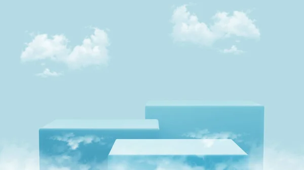 Background Blue Rendering Podium Minimal Cloud Blue Scene — Zdjęcie stockowe