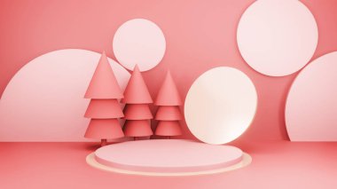 Noel ağacı ve ürün sergisi için sahne podyumu olan Noel arkaplanı. 3d oluşturma.