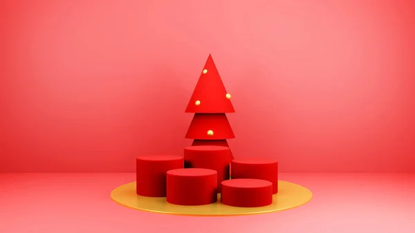 Fondo Navidad Con Árbol Navidad Escenario Podio Para Exhibición Productos — Foto de Stock