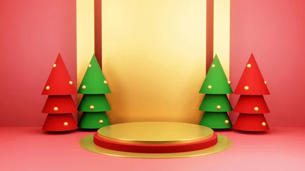 Fondo Navidad Con Árbol Navidad Escenario Para Exhibición Del Producto — Foto de Stock