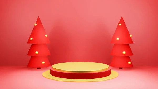 Fondo Navidad Con Árbol Navidad Escenario Podio Para Exhibición Productos — Foto de Stock