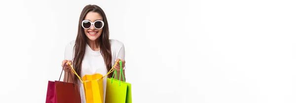 Shopping Leisure Lifestyle Concept Portrait Excited Happy Young Girl Likes — Stock Photo, Image
