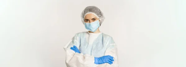 Portrait Doctor Female Nurse Personal Protective Equipment Looking Confident Professional — Stock Photo, Image
