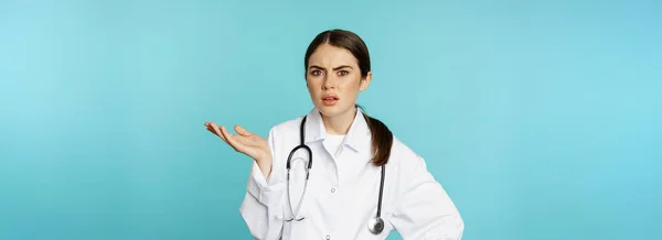 Portrait Annoyed Tired Woman Doctor Facepalm Roll Eyes Frustrated Bothered — Stockfoto