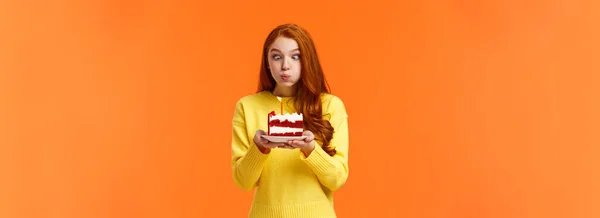 Funny Silly Cute Redhead Day Girl Squinting Eyes Making Goofy — Stock Photo, Image