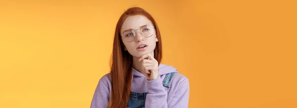 Thoughtful Young Creative Smart Redhead Girl Thinking Figure Out Important — Stock Photo, Image
