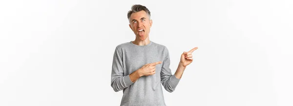 Portrait Disappointed Middle Aged Guy Grey Hair Rolling Eyes Showing — Stock Photo, Image