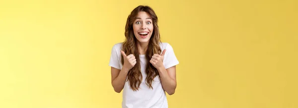 Lively Excited Happy Cute European Girl Supportive Give Positive Reply — Stock Photo, Image