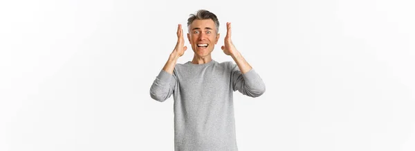 Bild Eines Frustrierten Mannes Mittleren Alters Grauem Pullover Der Panik — Stockfoto