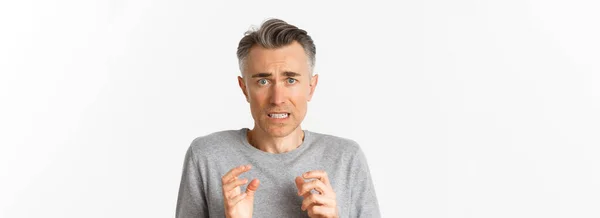 Close Anxious Middle Aged Man Looking Scared Nervous Feeling Guilty — Stock Photo, Image