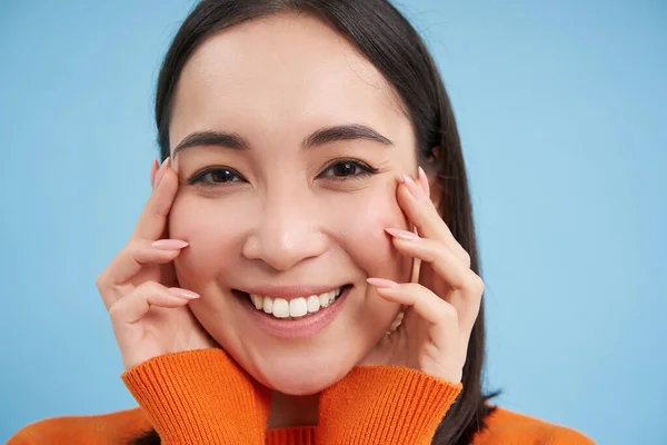 Beleza Bem Estar Close Retrato Jovem Feliz Mulher Asiática Sorrindo — Fotografia de Stock