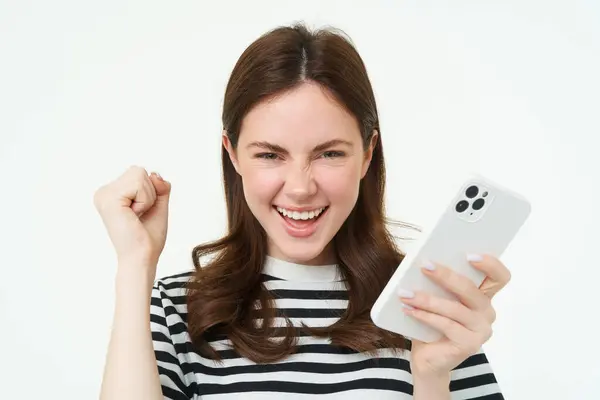 Girl Champion Young Happy Woman Laughing Smiling Celebrating Victory Winning — Stock Photo, Image