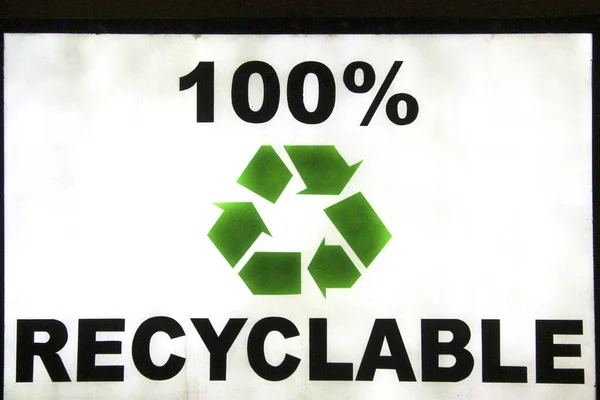 illuminated sign advising beingone hundred percent recyclable at the blackpool illuminations in england.