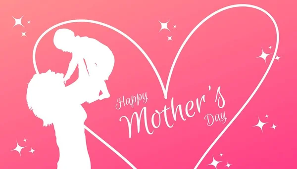 Anneler Günü 'nün 14 Mayıs' ta anne ve çocuğunun gradyan pembe arka planda tasarımı kutlu olsun.