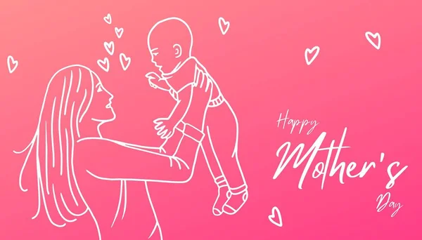 Anneler Günü 'nün 14 Mayıs' ta anne ve çocuğunun gradyan pembe arka planda tasarımı kutlu olsun.
