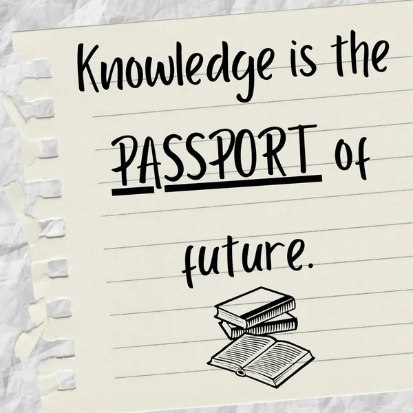 Bilgi geleceğin pasaportudur. Bir defter kağıdına yazılmış bir öğrenci motivasyon alıntısı
