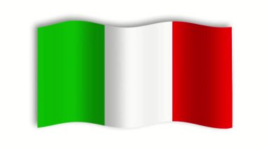 Beyaz arkaplan ve mavi arkaplan üzerinde sallanan İtalya bayrağı