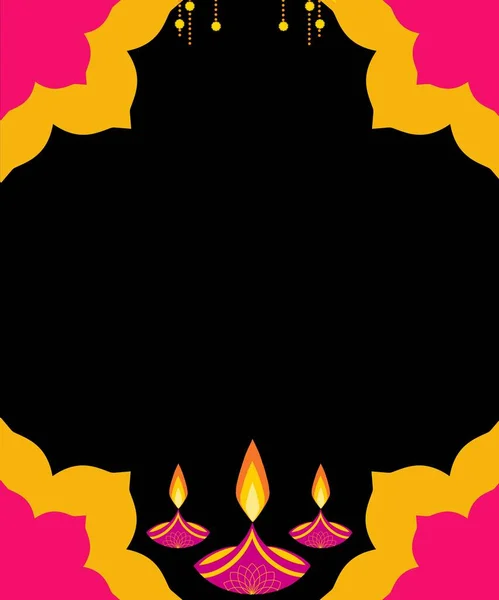 Boş Diwali şablon tasarımı siyah arkaplan ve diya