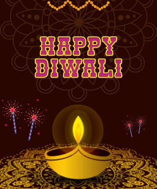 Koyu arkaplan ve diya ile Mutlu Diwali tipografi çizimleri