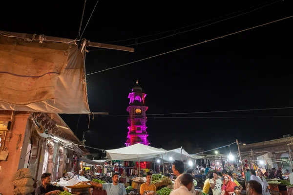 Jodhpur Rajastán India 2019 Famoso Mercado Sardar Ghanta Ghar Torre — Foto de Stock