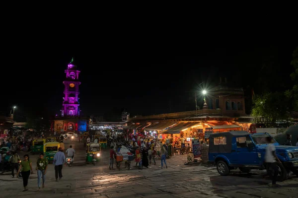 Jodhpur Rajasthan Hindistan 2019 Popüler Sardar Pazarı Ghanta Ghar Akşamları — Stok fotoğraf