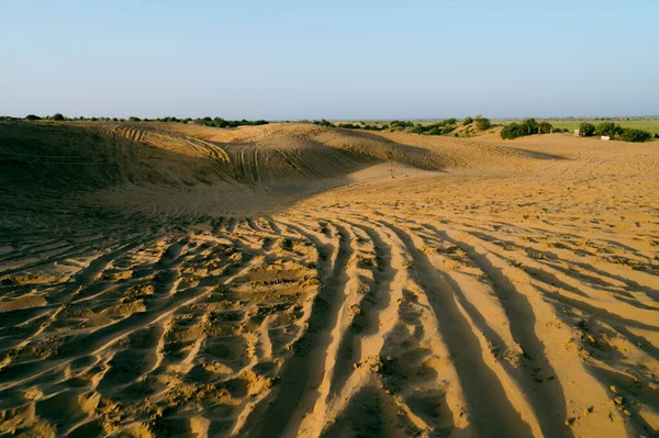 Bildäcksmärken Sanddyner Thar Desert Rajasthan Indien Turister Anländer Bilar För — Stockfoto