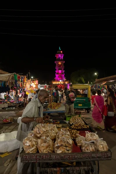 Jodhpur Rajasthan Hindistan 2019 Rajasthani Sokak Yemekleri Geceleyin Ünlü Sardar — Stok fotoğraf